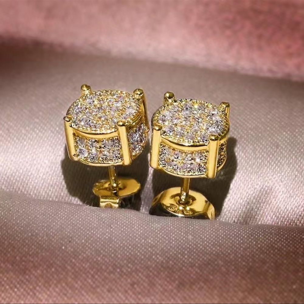 💎✨ Elegant 4-Prong Zircon Stud Earrings 14K Gold Plated Fine Jewelry